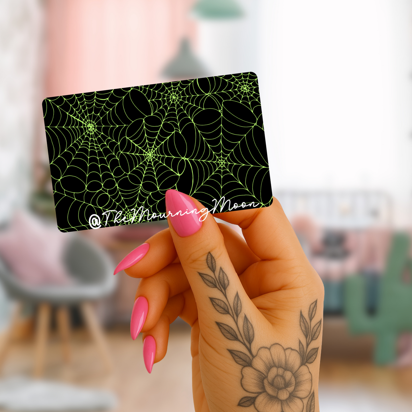 Black and green cobweb credit card skin