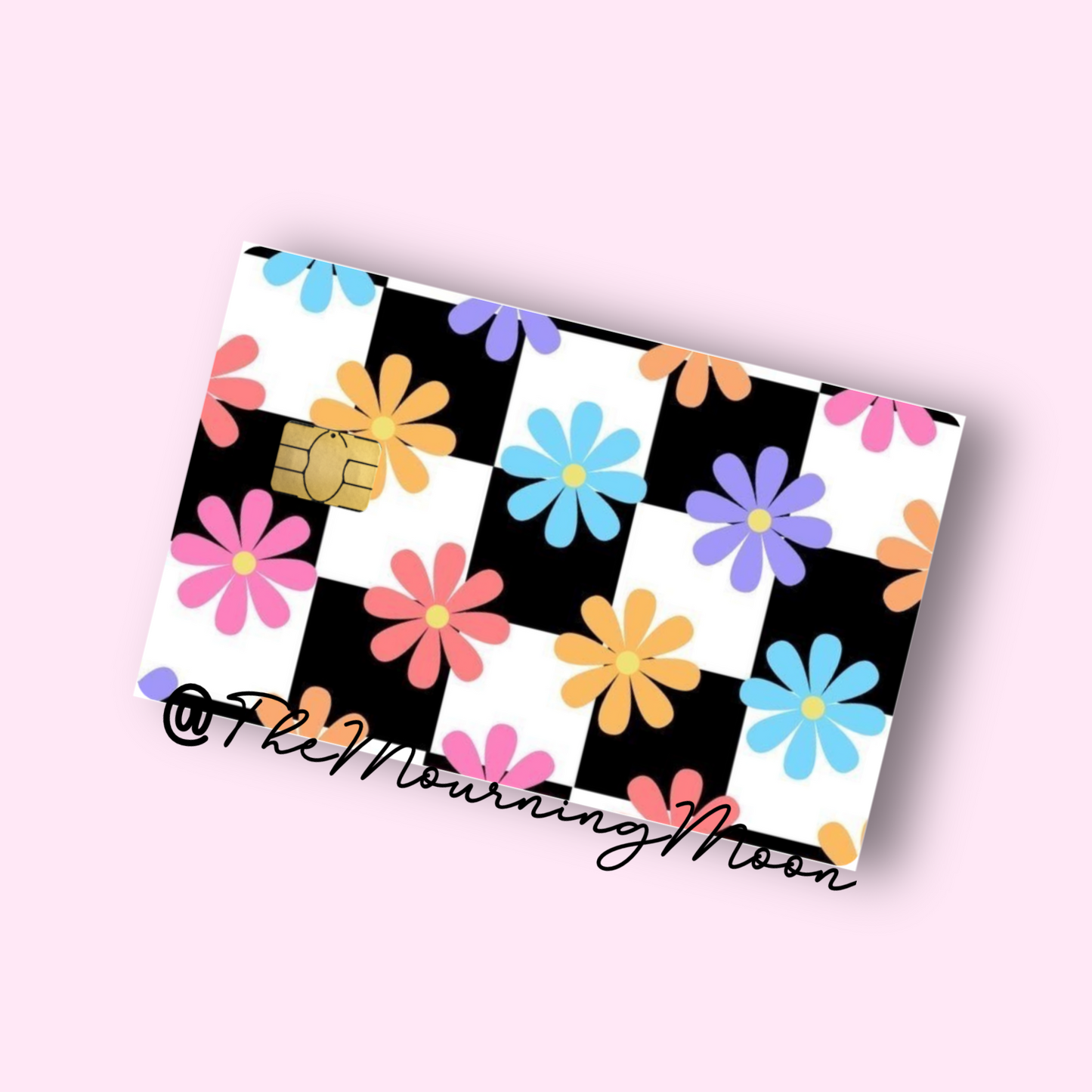 Retro checkered floral credit card skin