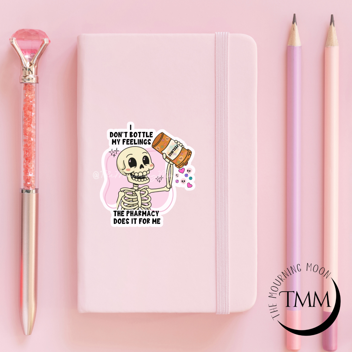 I don’t bottle my feelings, the pharmacy does sticker | Funny Skeleton Sticker | Don’t Bottle My Feelings Pharmacy Humor | Mental Health