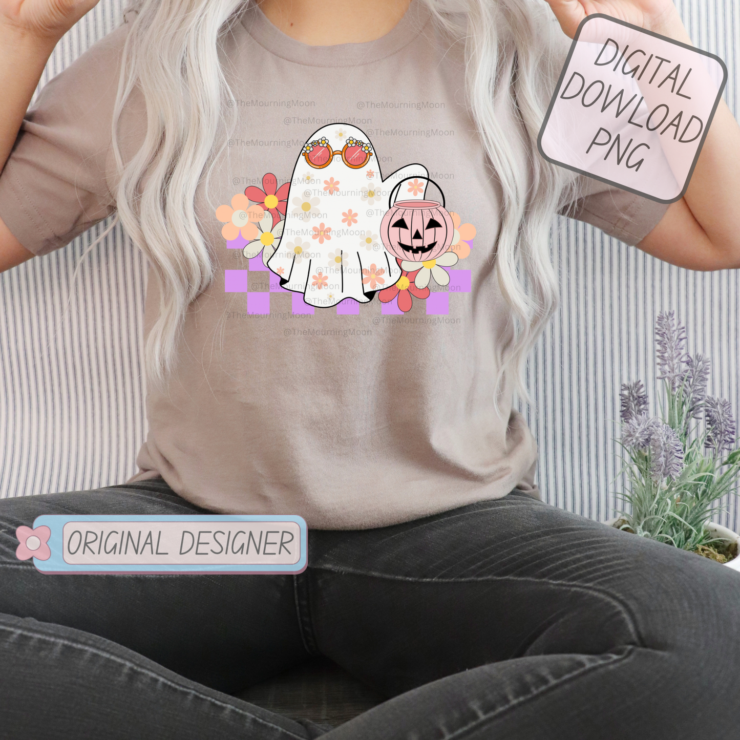 Retro floral halloween ghost png digital download