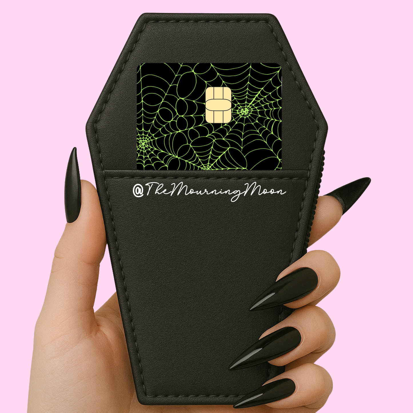 Black and green cobweb credit card skin