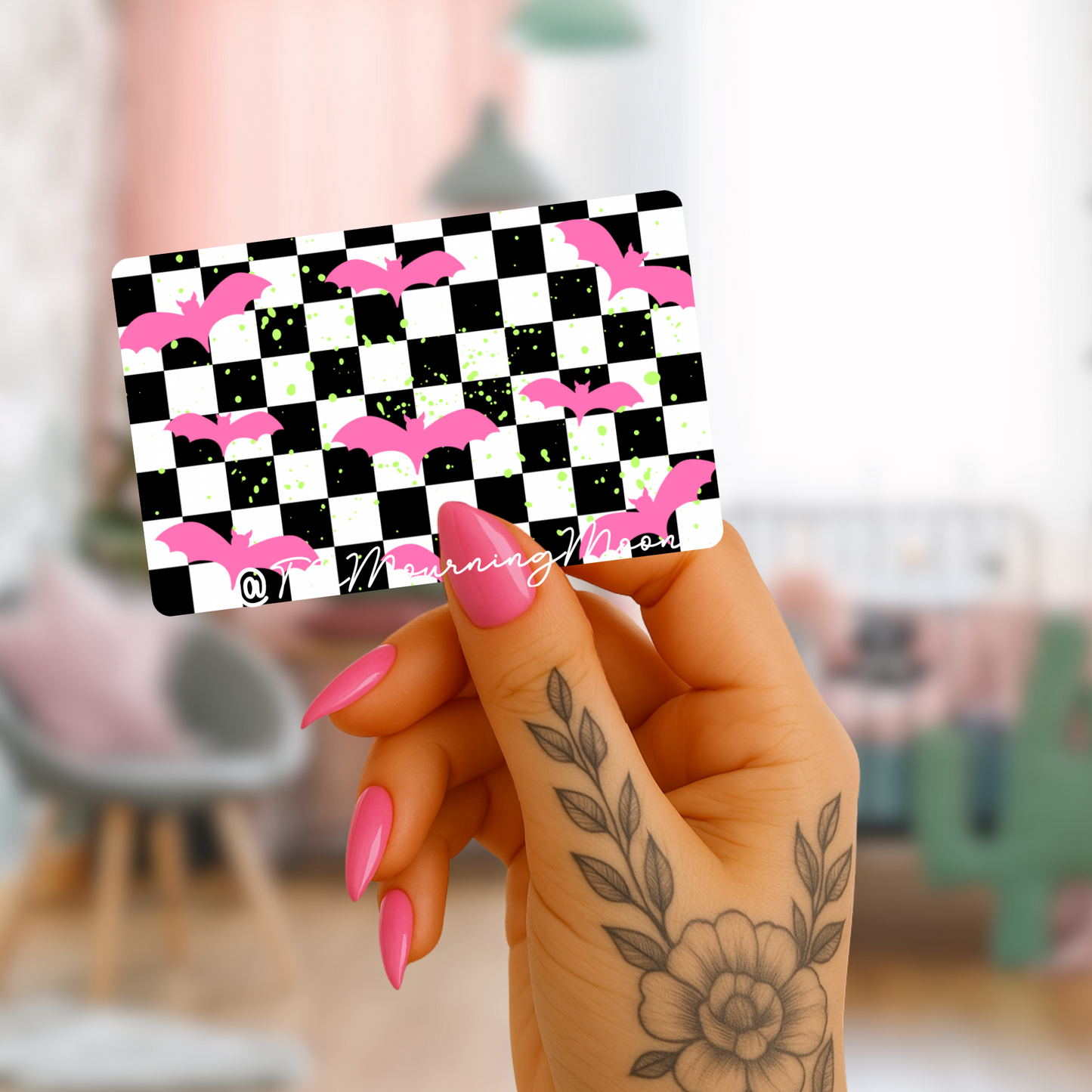 Pink bats checkered credit card skin