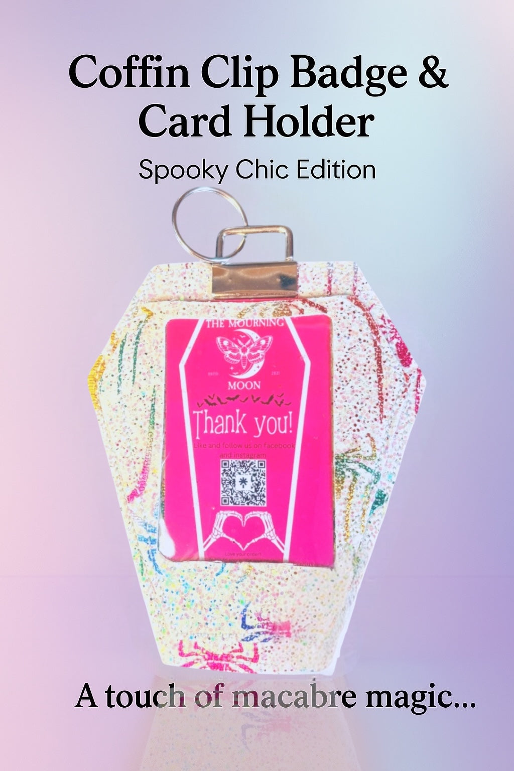 Pastel Spider Coffin Clip Badge & Card Holder Keychain