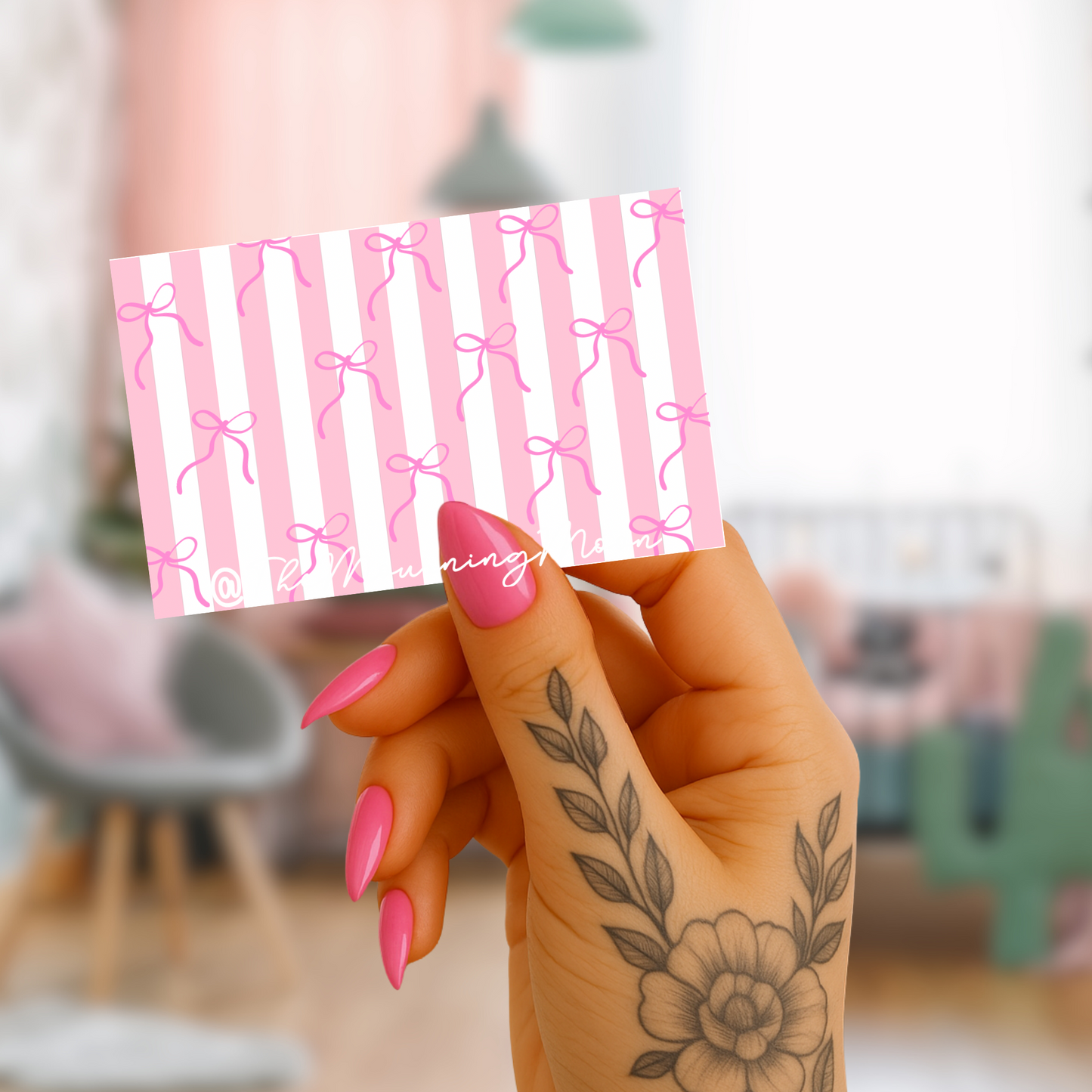 Pink bows and stripes credit card skin
