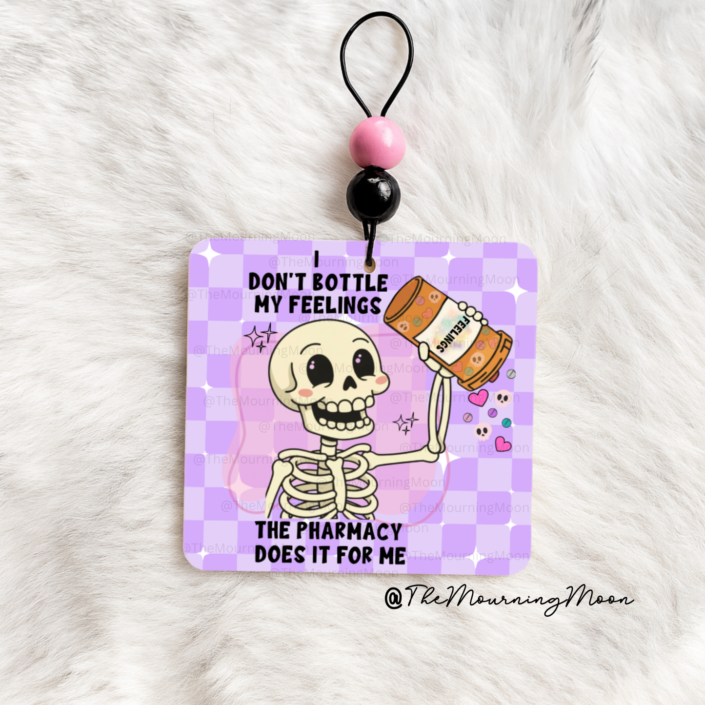 I don’t bottle my feelings, the pharmacy does air freshener - car freshie - scented - skeleton - spooky - pastel goth