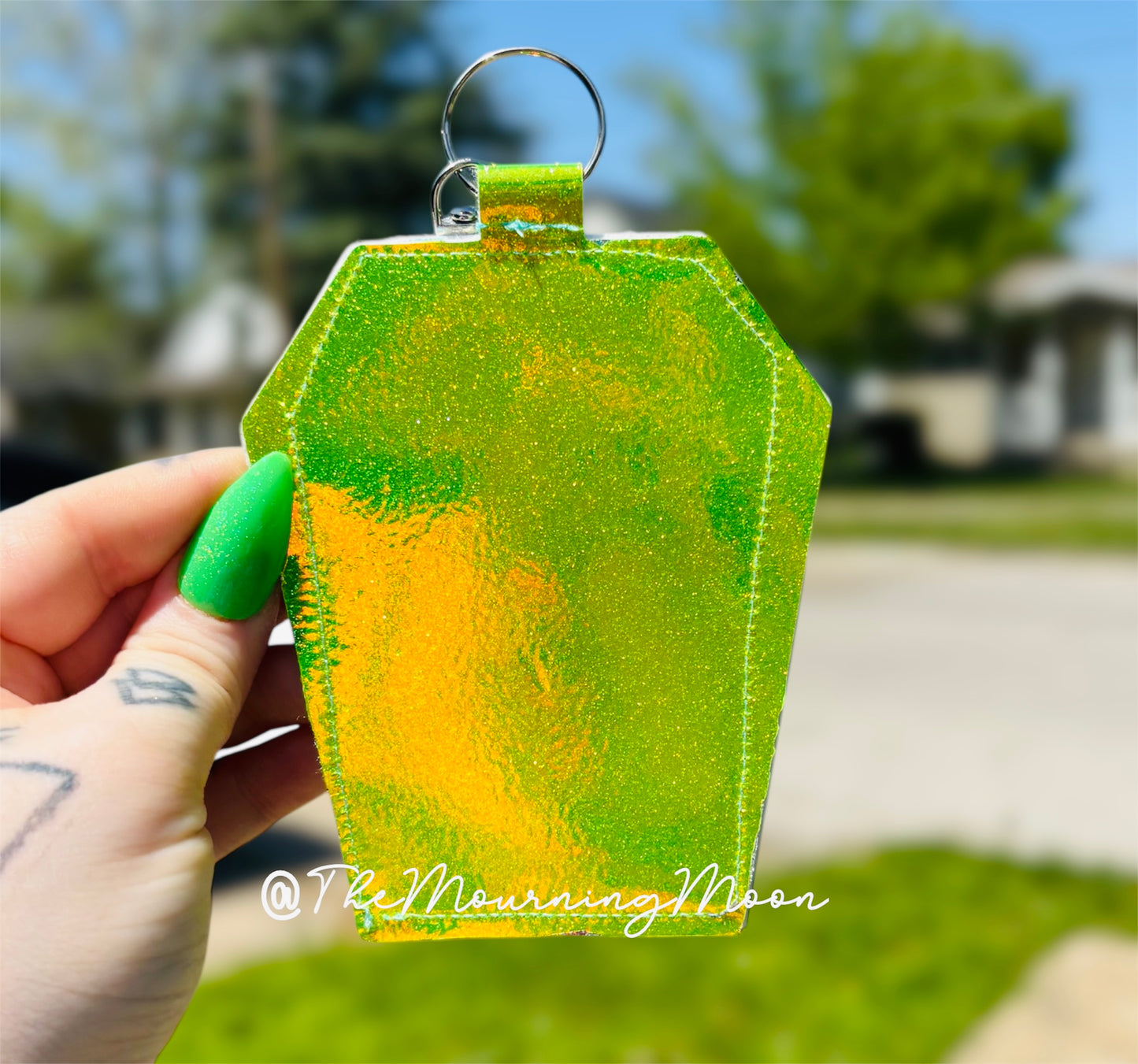Green holo Coffin Clip Badge & Card Holder Keychain