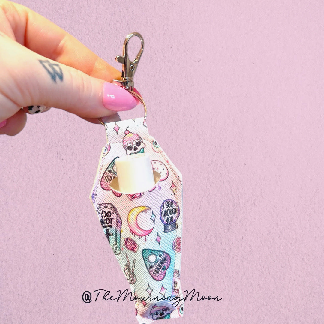Pastel goth coffin lip balm keychain