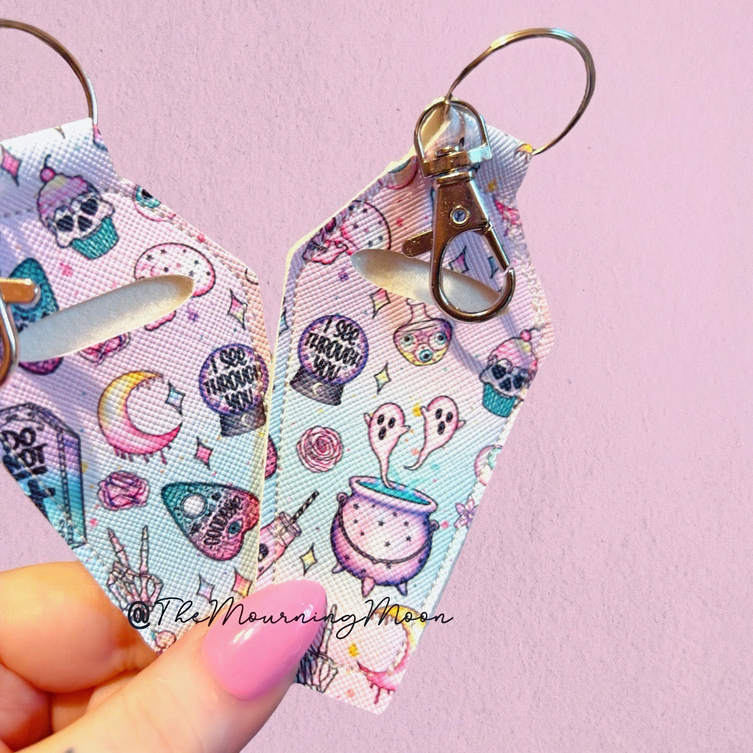 Pastel goth coffin lip balm keychain