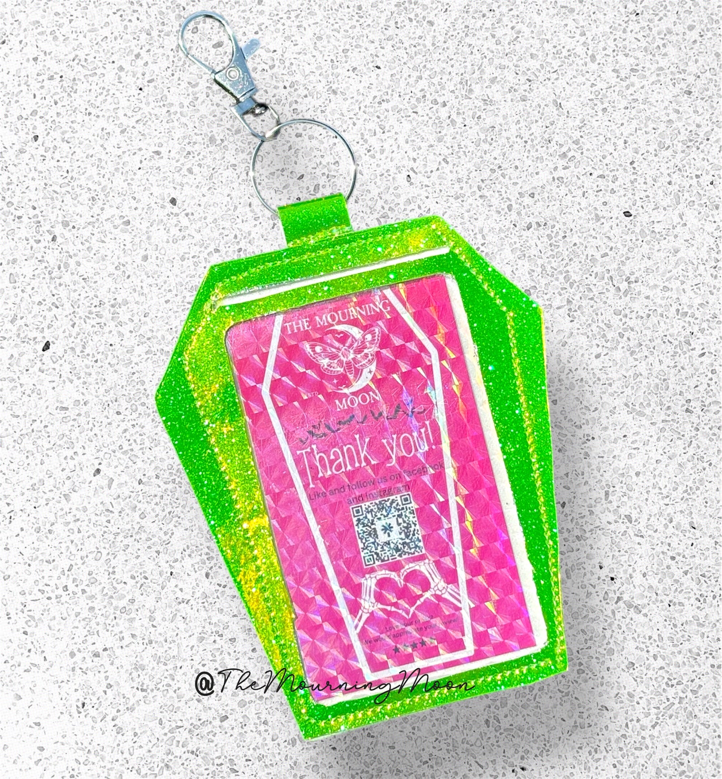 Green holo Coffin Clip Badge & Card Holder Keychain