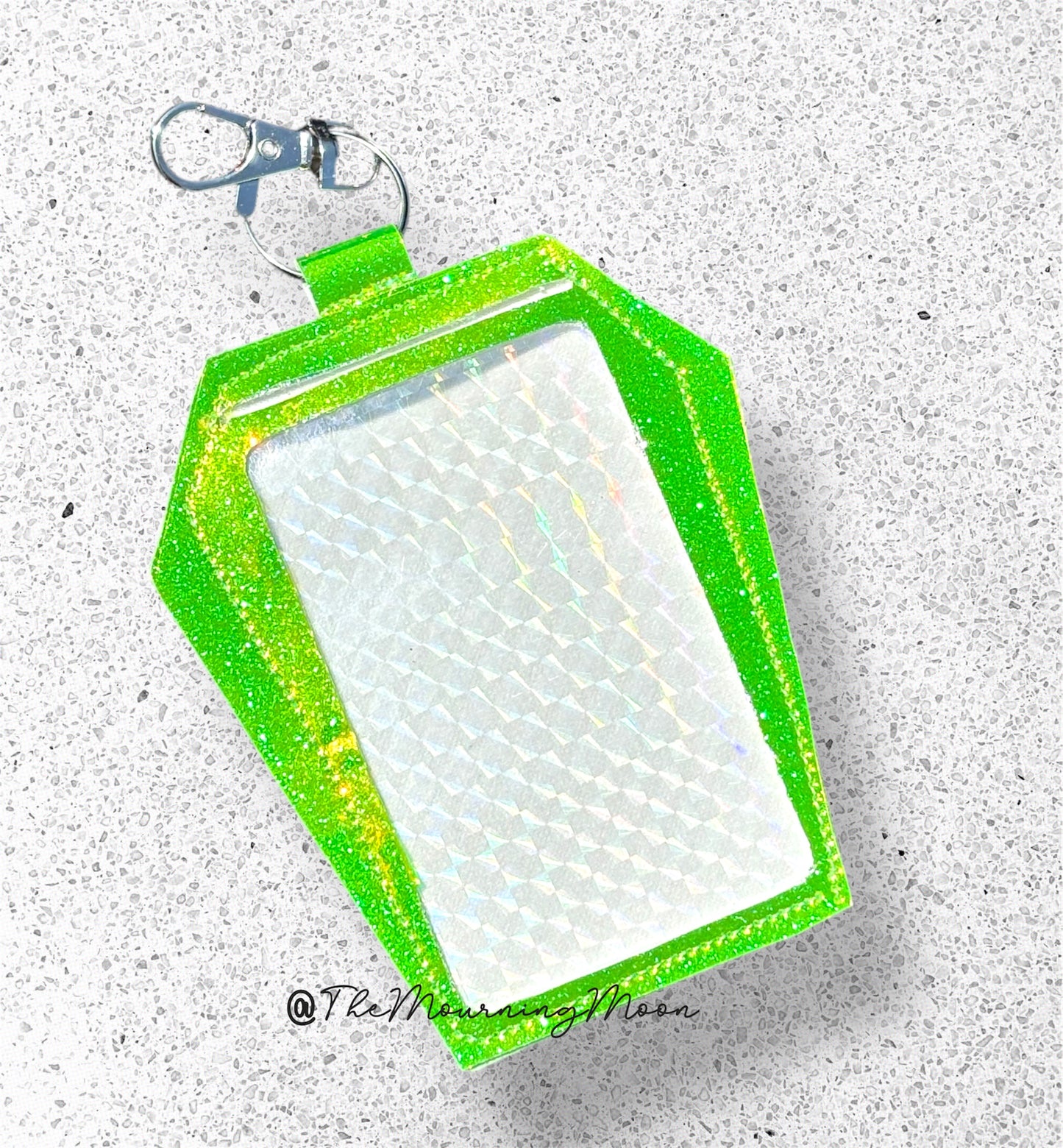 Green holo Coffin Clip Badge & Card Holder Keychain