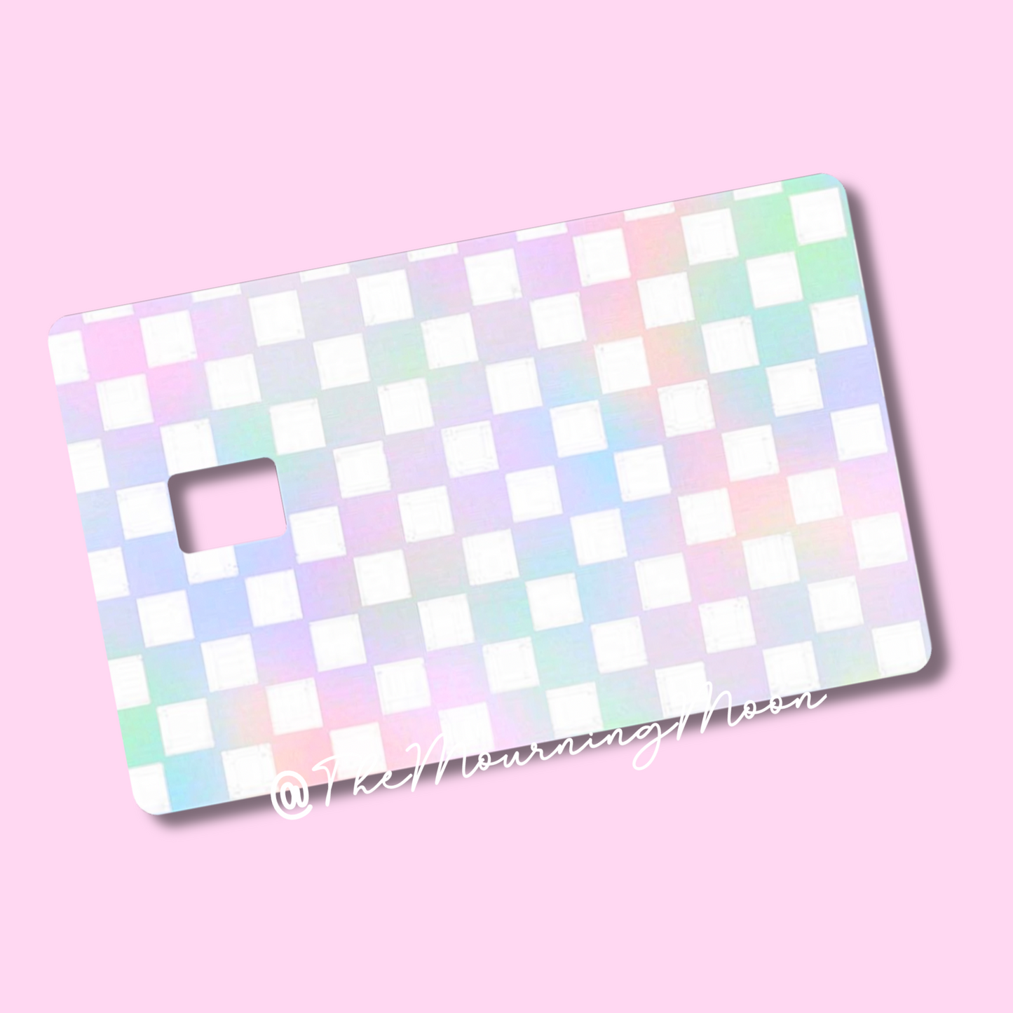 Pastel rainbow checkered credit card skin