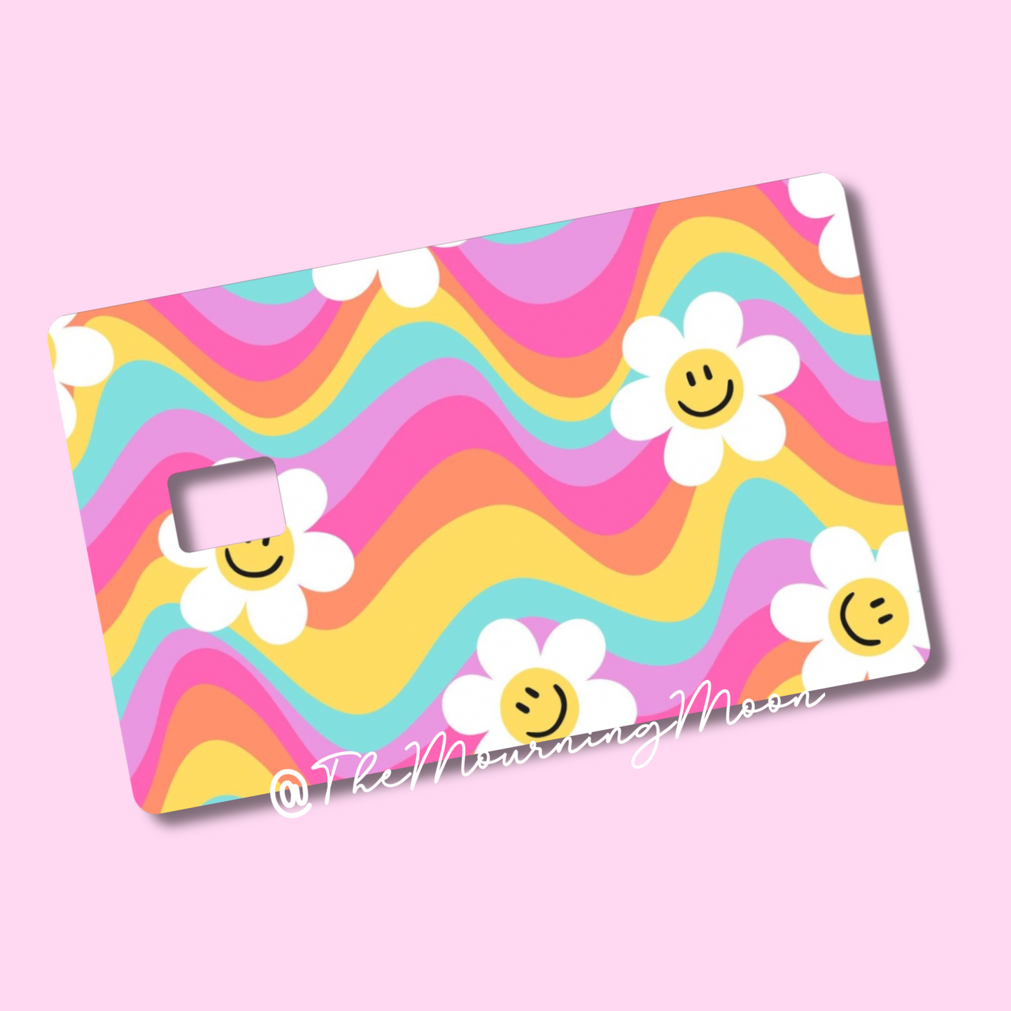 Rainbow flower smiley credit card skin
