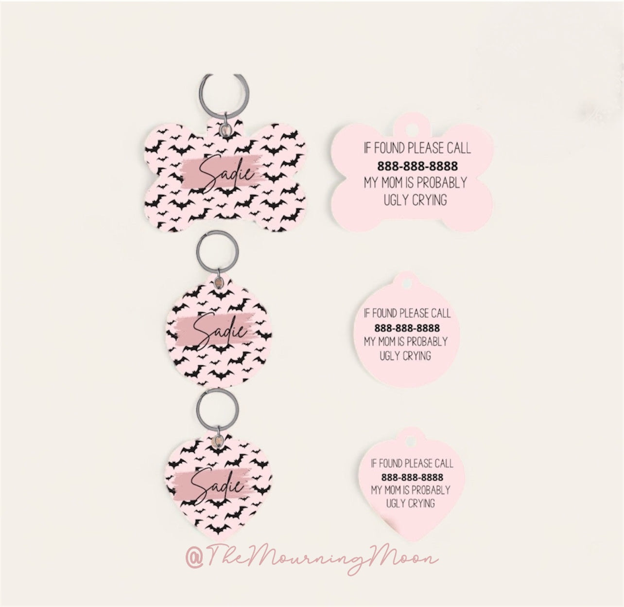 Pink and black bats pet ID tag
