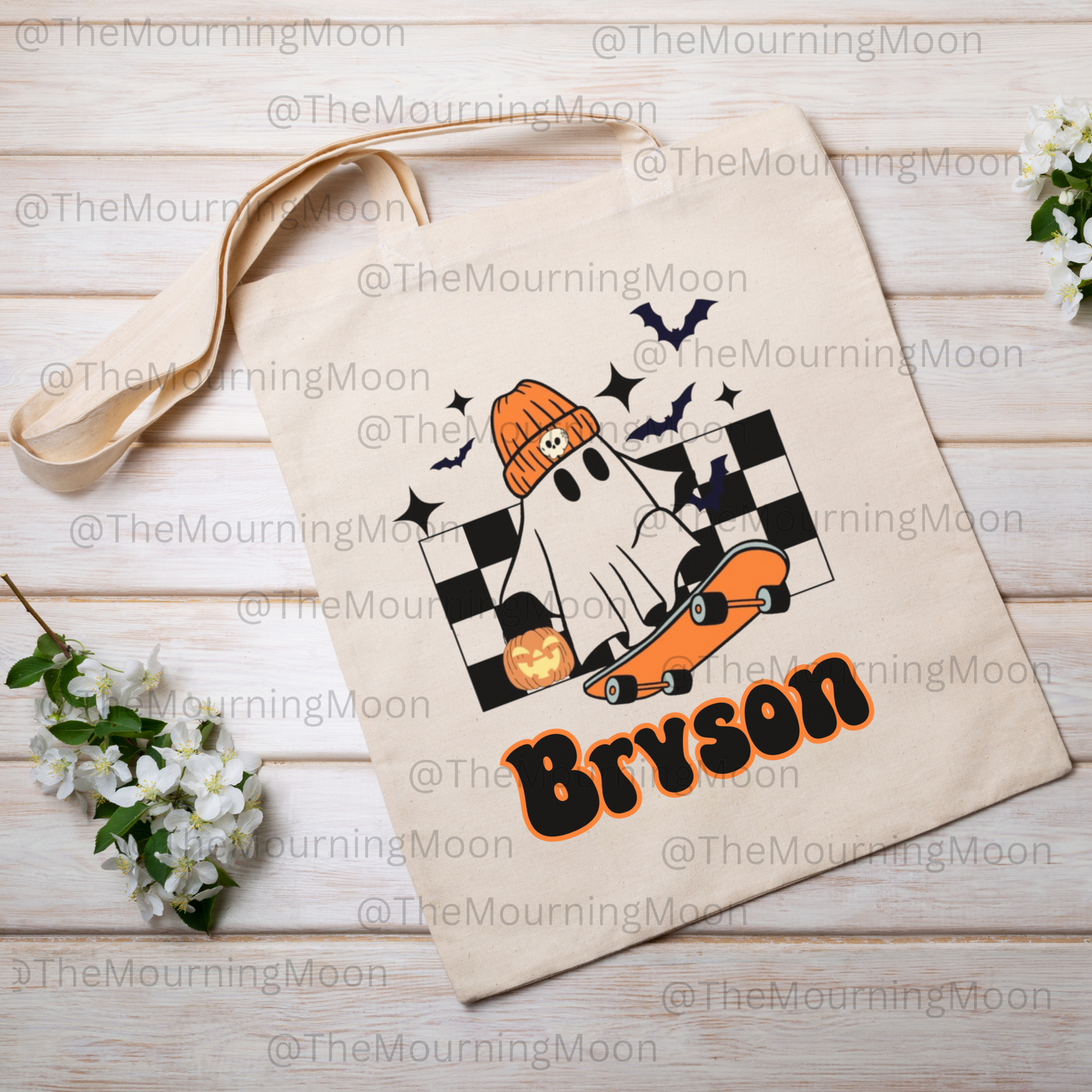 Retro skateboard ghost canvas tote bag