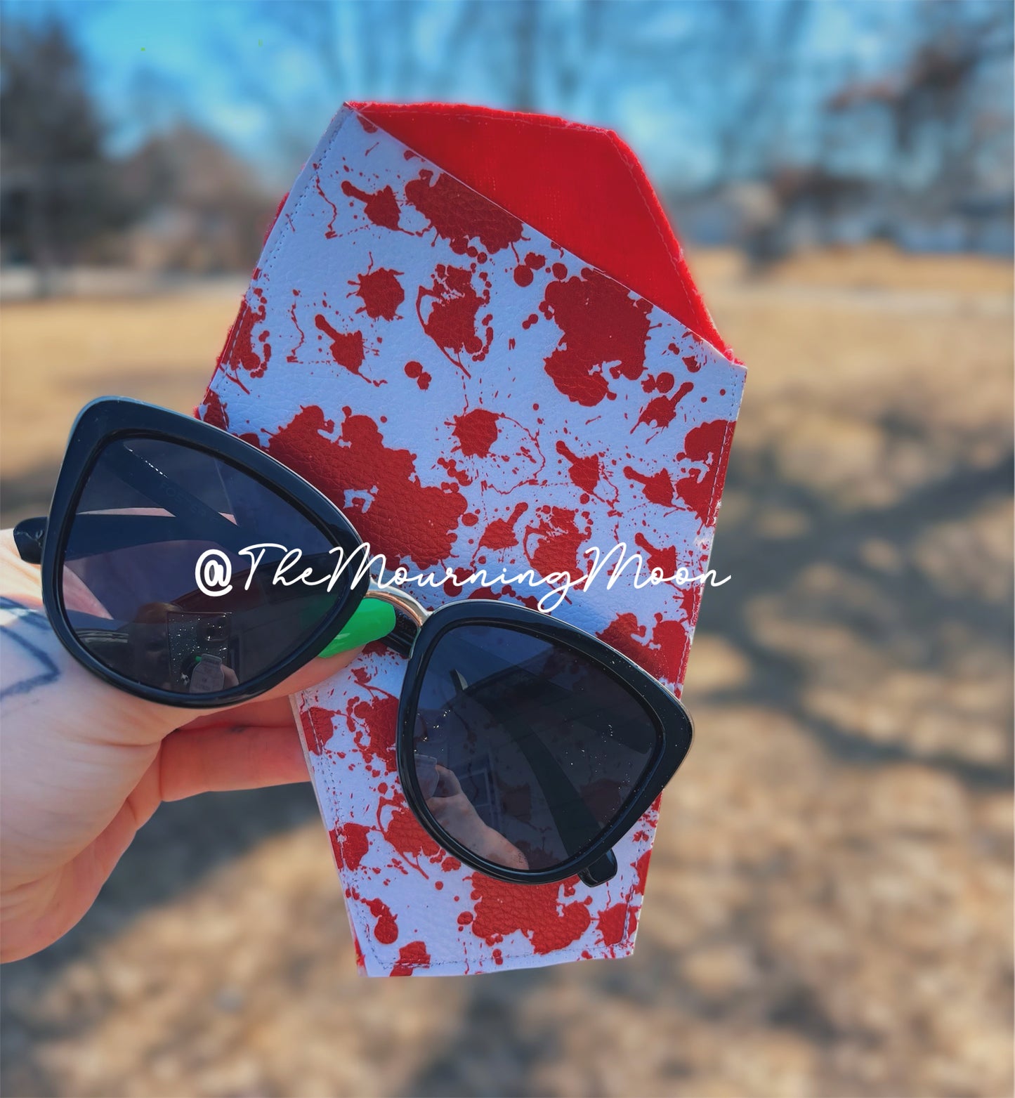 Blood splatter coffin shaped sunglasses case