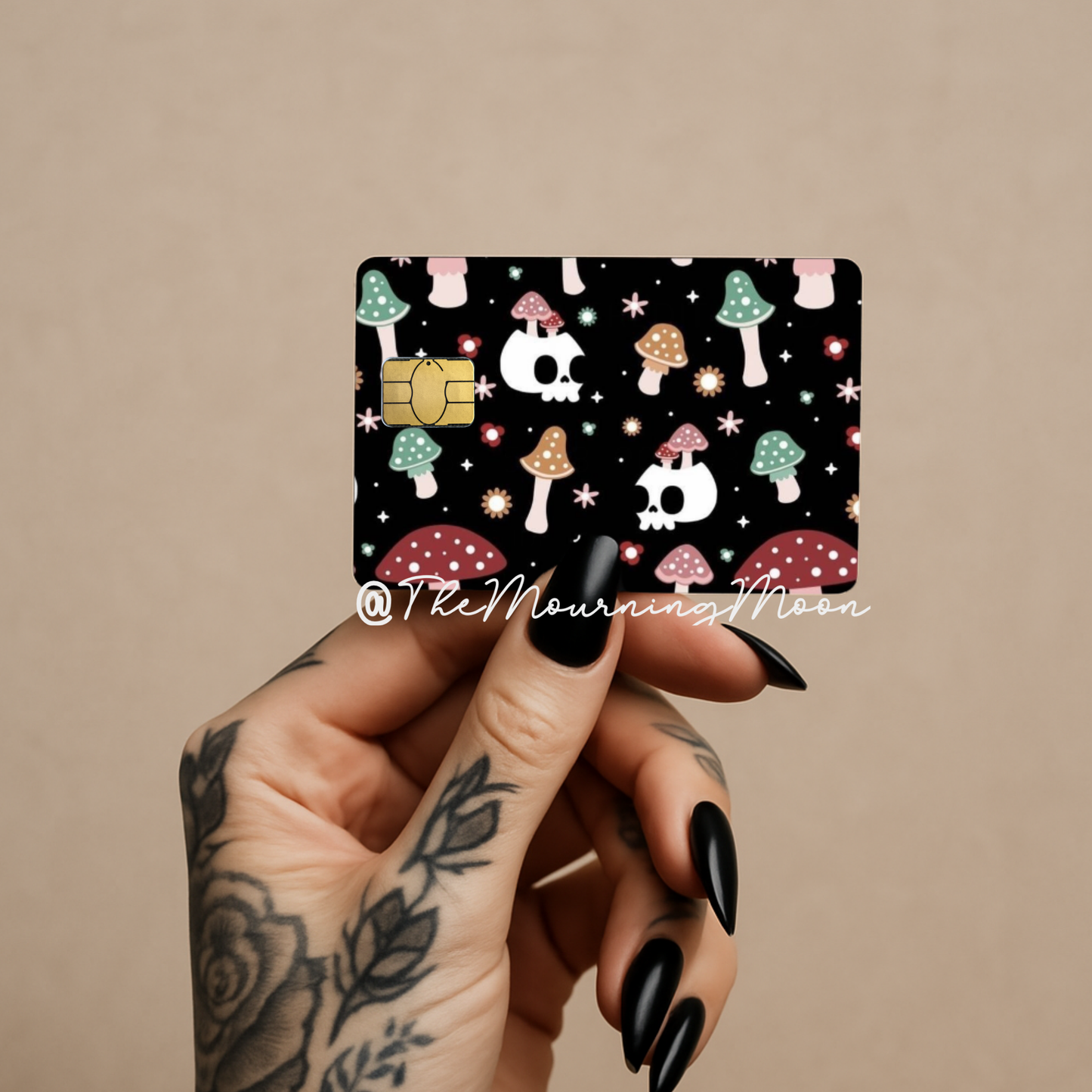 Mushrooms and skulls credit card skin