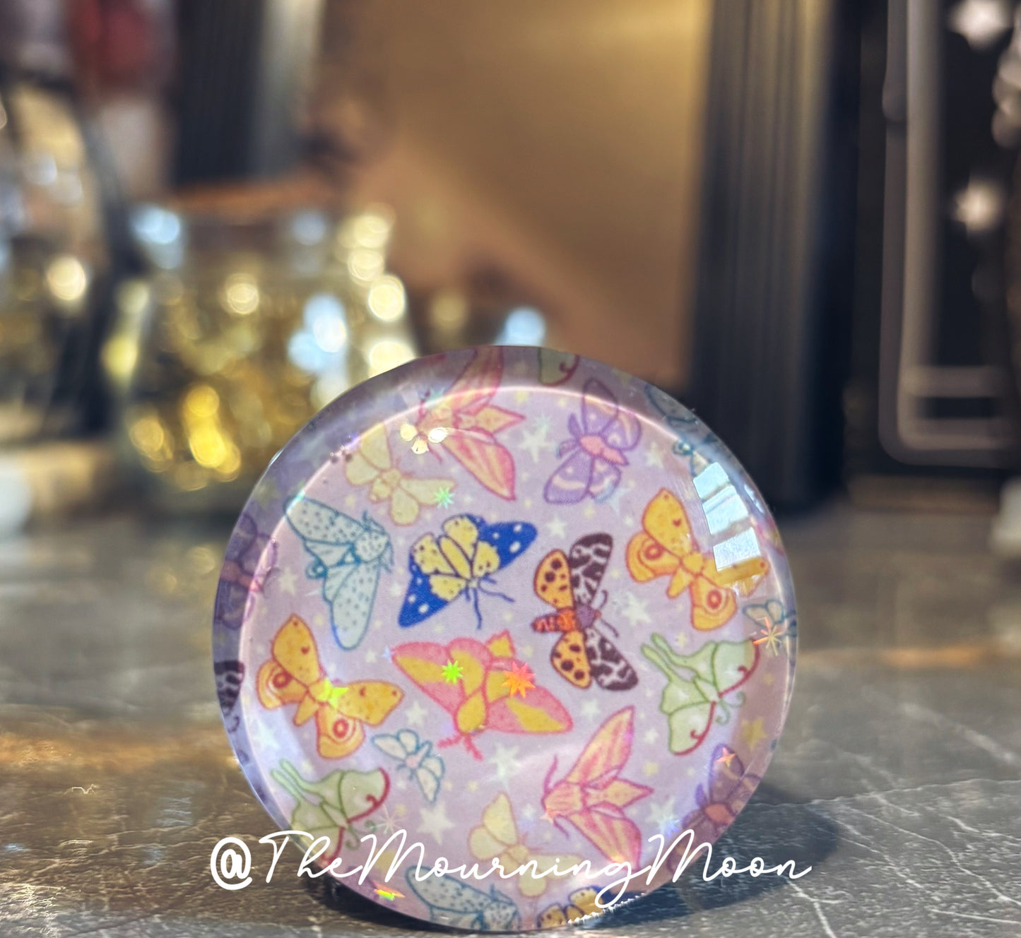 Pastel moth glass dome phone grip