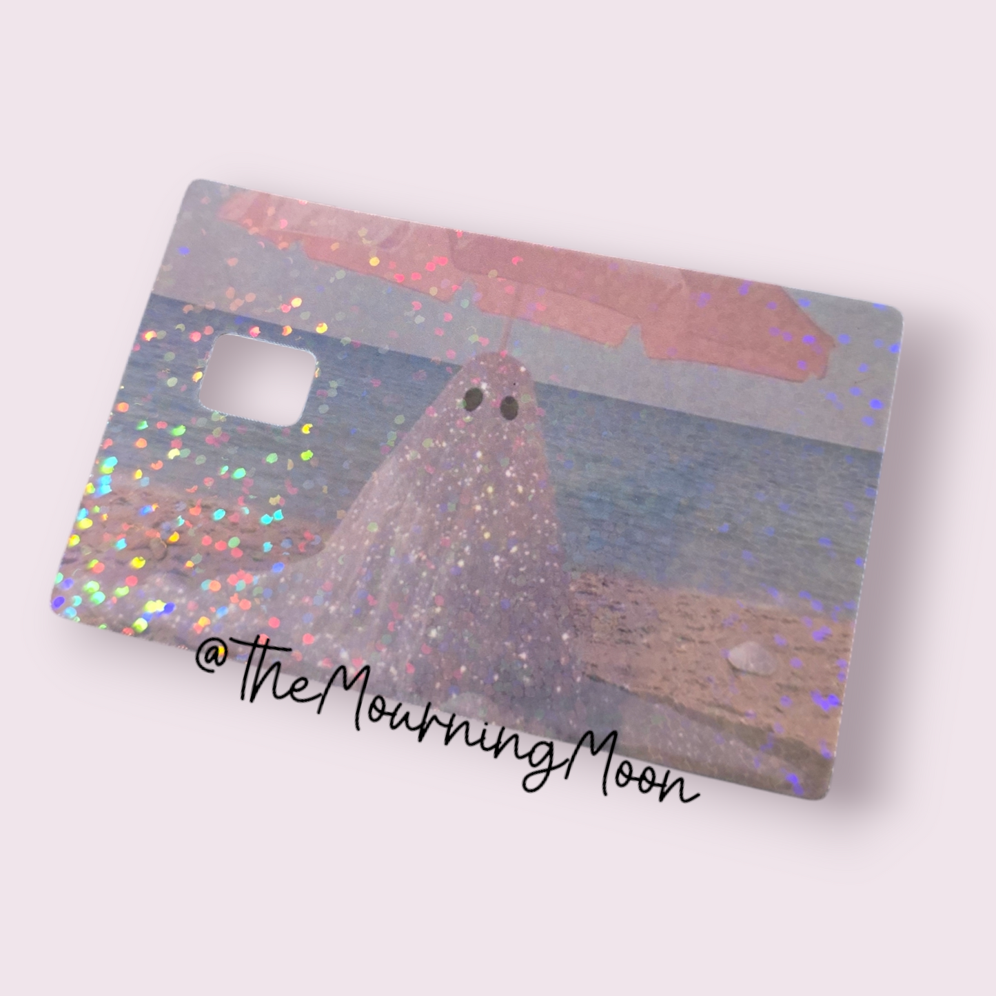 Glitter beach ghost credit card skin