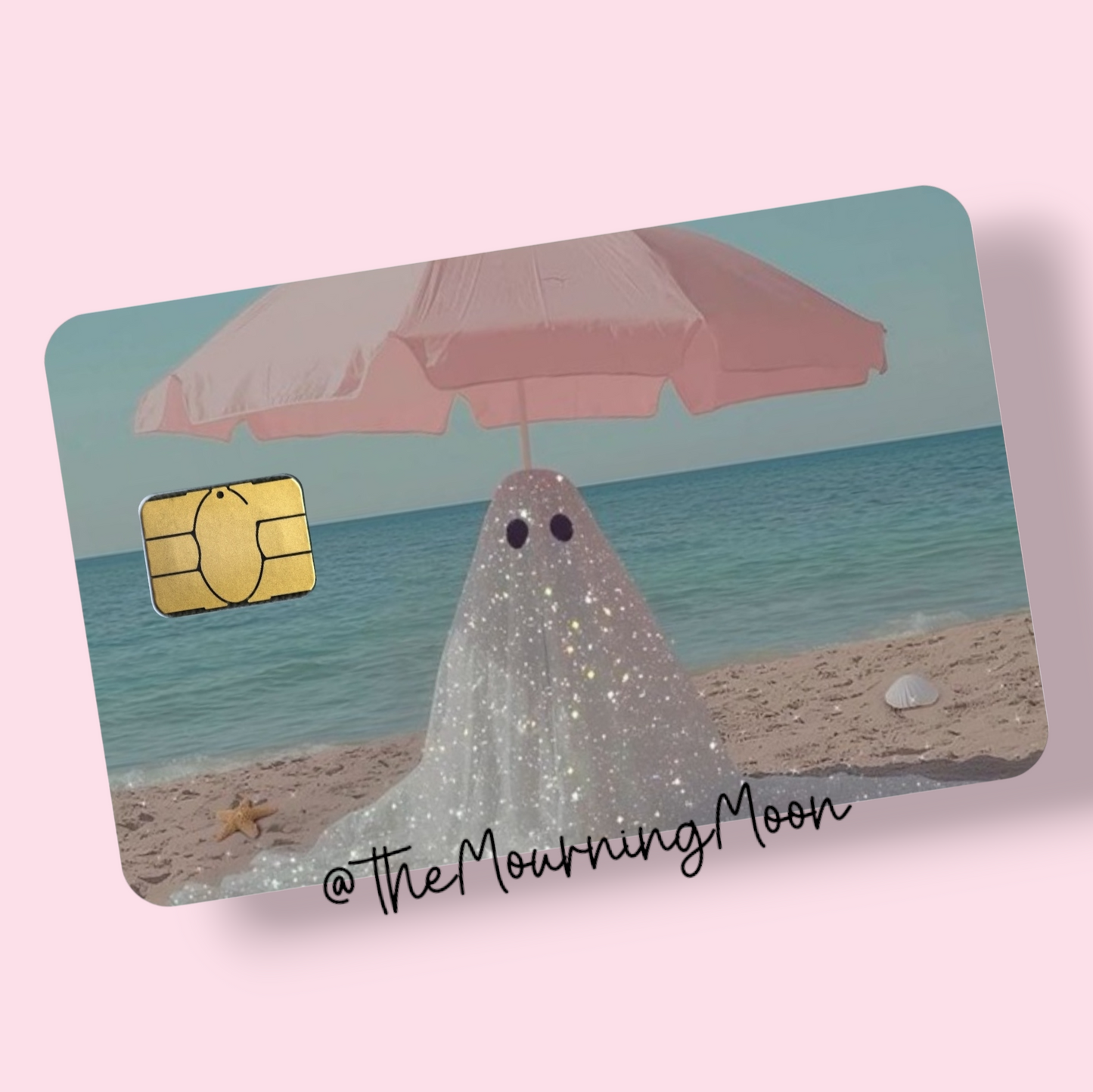 Glitter beach ghost credit card skin