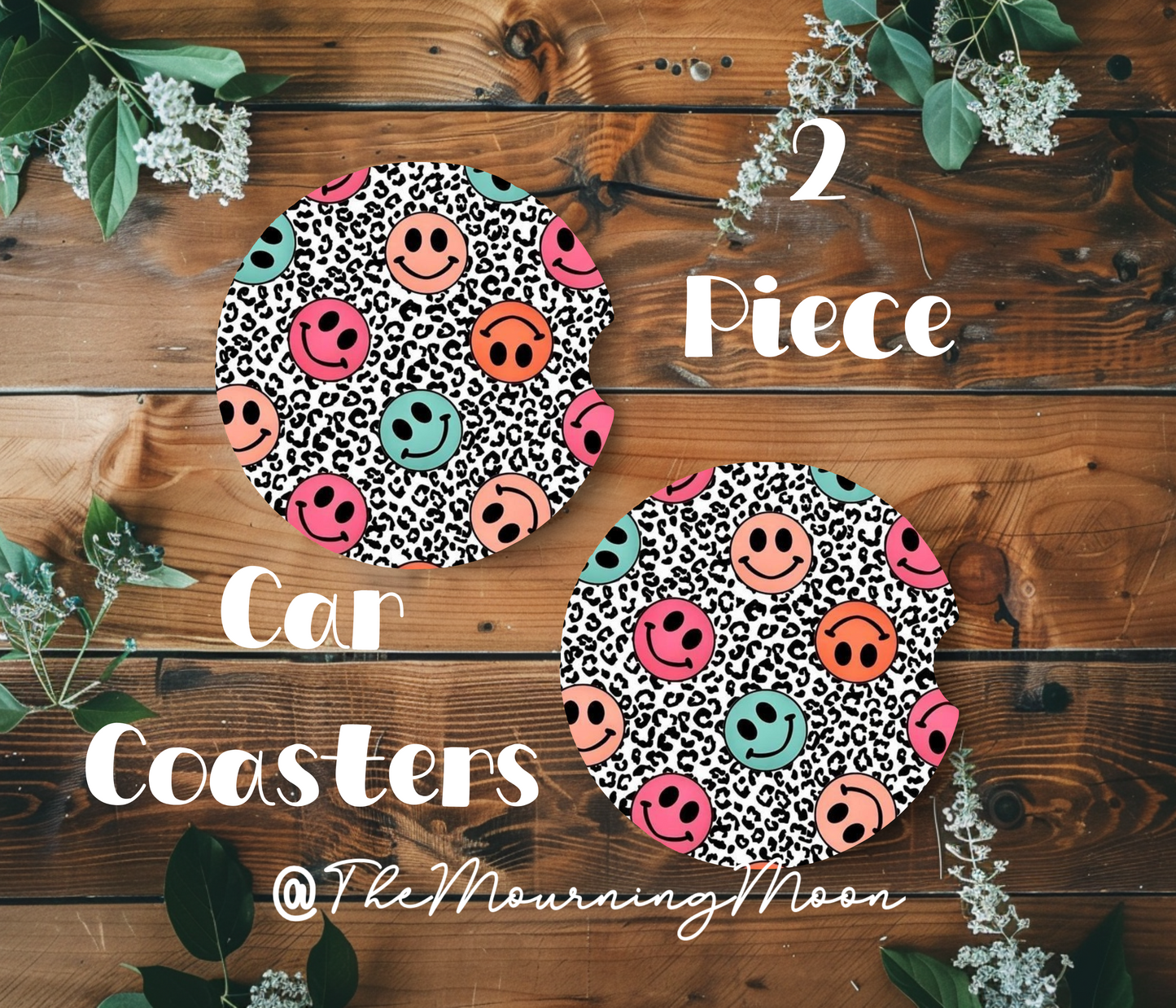Leopard print smiley coasters