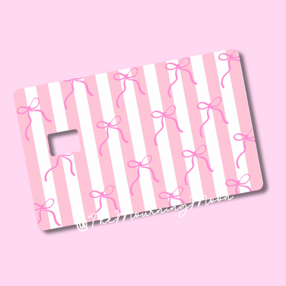 Pink bows and stripes credit card skin