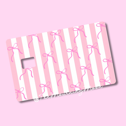 Pink bows and stripes credit card skin