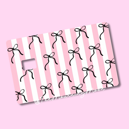 Black bows and stripes credit card skin