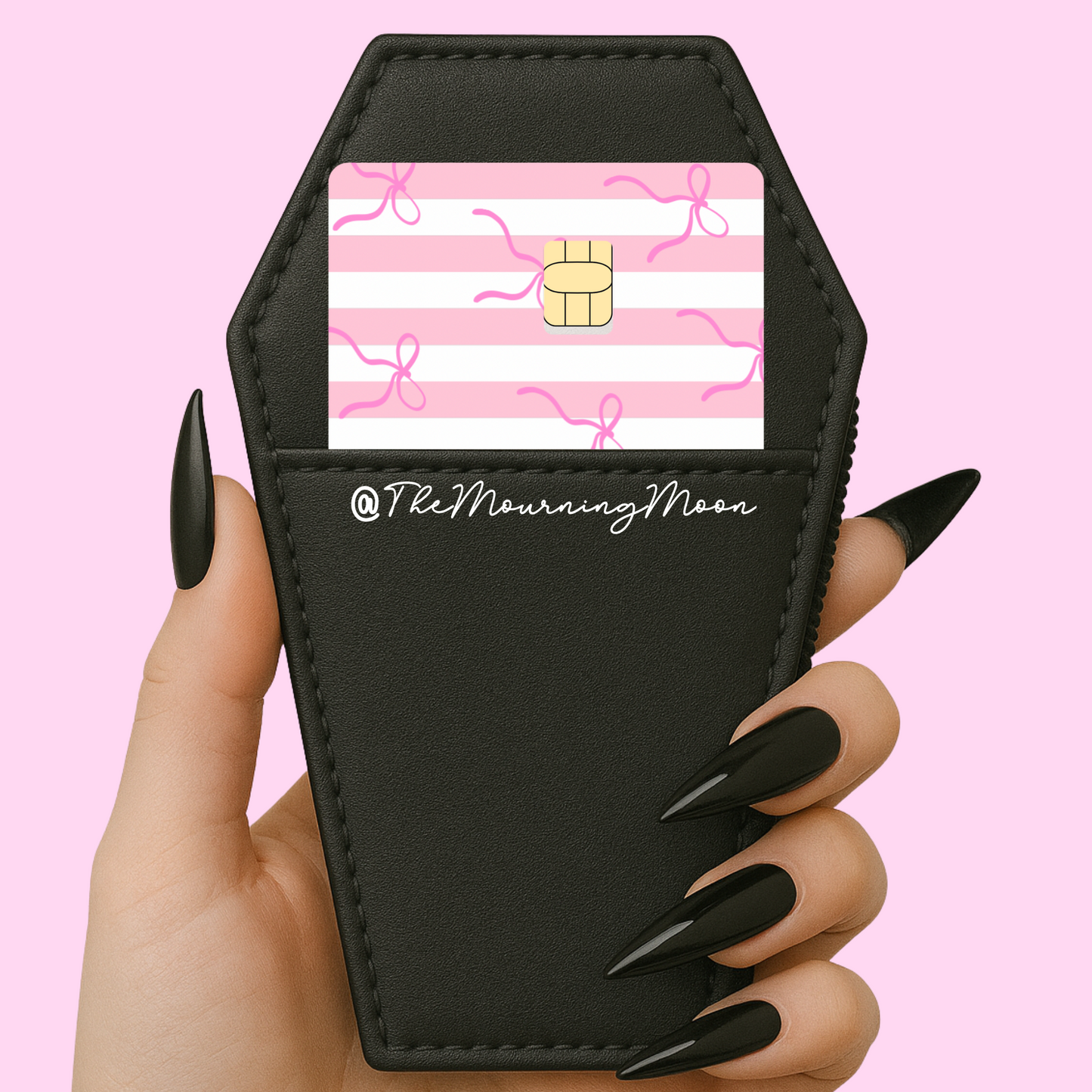 Pink bows and stripes credit card skin