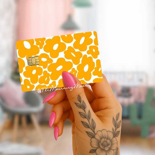 Retro yellow floral credit card skin
