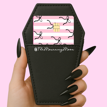 Black bows and stripes credit card skin