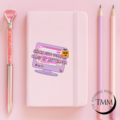 Shock Site Scholar Sticker – Internet Nostalgia Vinyl Sticker | Morbid Humor Pastel Goth Laptop Sticker