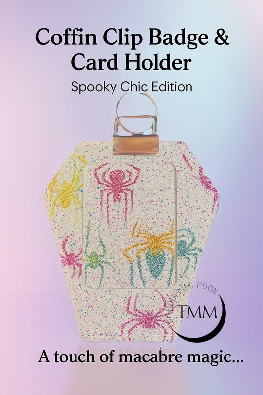 Pastel Spider Coffin Clip Badge & Card Holder Keychain