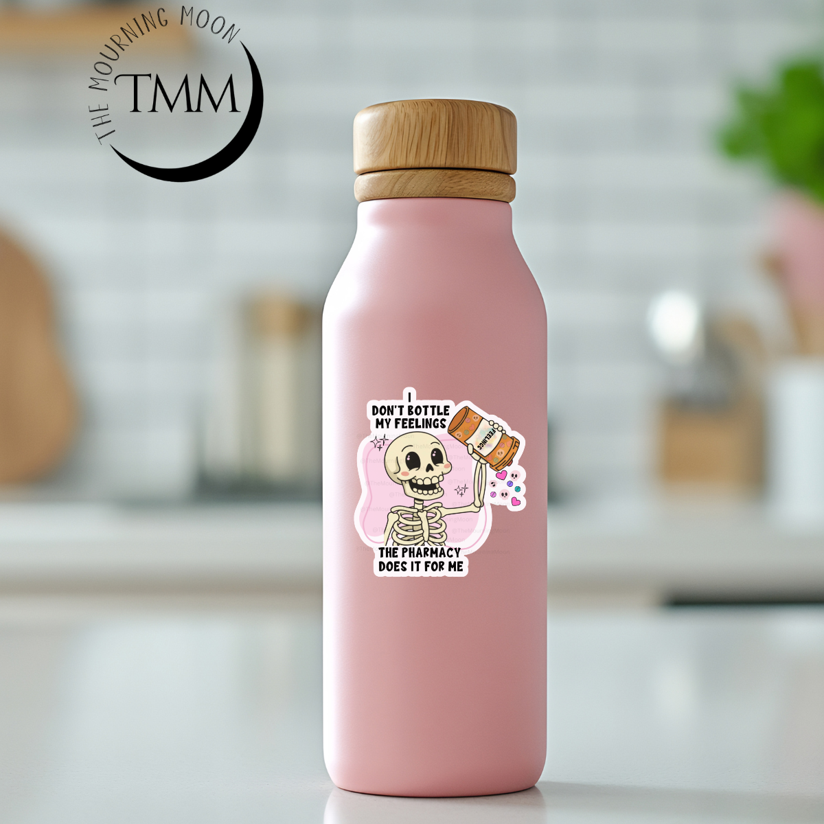 I don’t bottle my feelings, the pharmacy does sticker | Funny Skeleton Sticker | Don’t Bottle My Feelings Pharmacy Humor | Mental Health