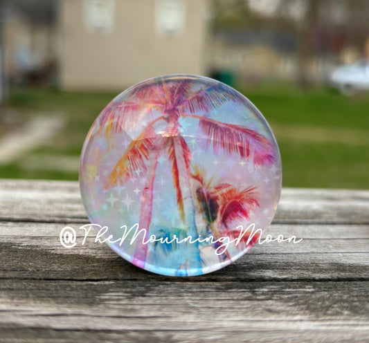 Tropical palm tree glass dome phone grip
