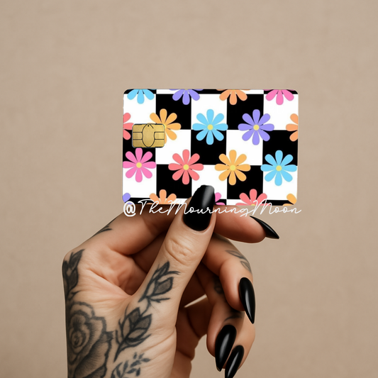 Retro checkered floral credit card skin