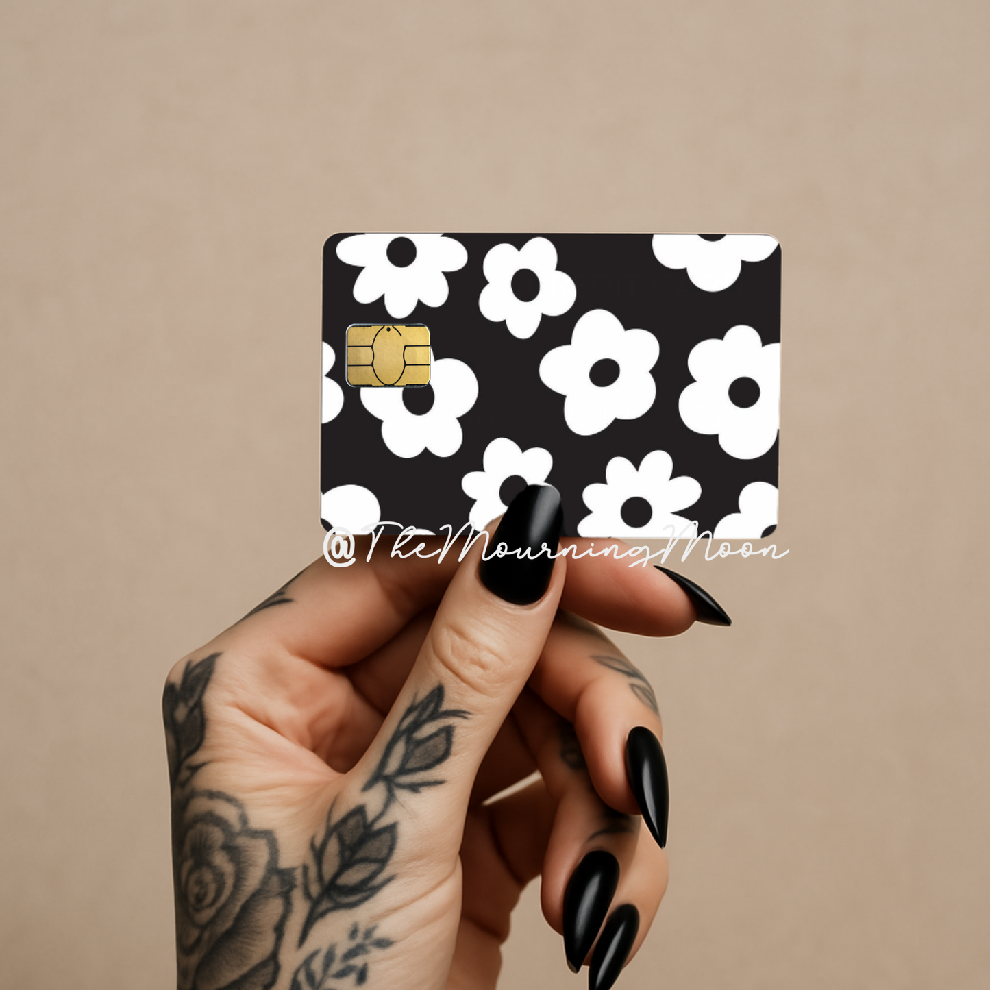 Black and white retro floral credit card skin