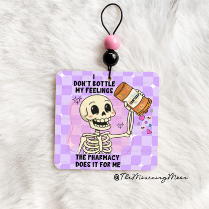 I don’t bottle my feelings, the pharmacy does air freshener - car freshie - scented - skeleton - spooky - pastel goth