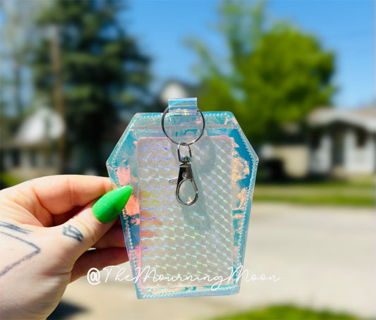 Iridescent Coffin Clip Badge & Card Holder Keychain