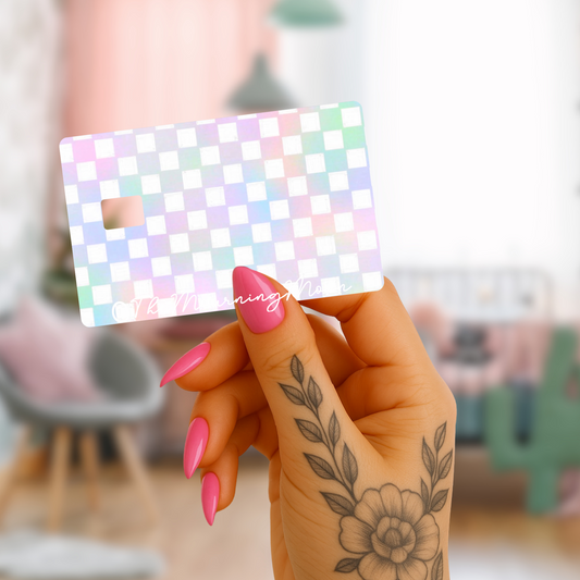 Pastel rainbow checkered credit card skin