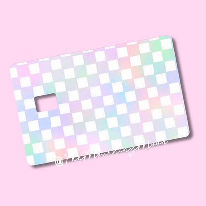 Pastel rainbow checkered credit card skin