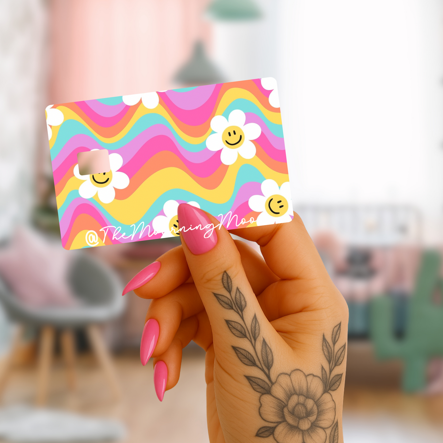 Rainbow flower smiley credit card skin