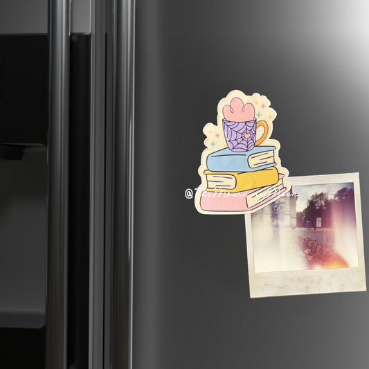 Spooky book stack magnet