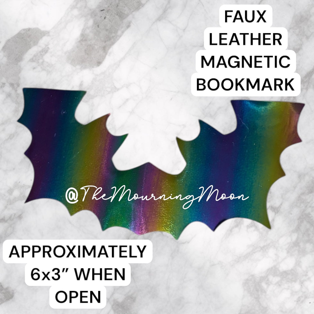 Rainbow faux leather bat bookmark