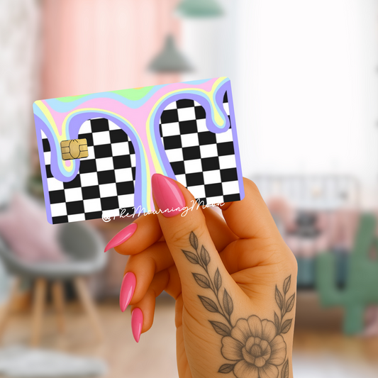 Rainbow drip checkered credit card skin