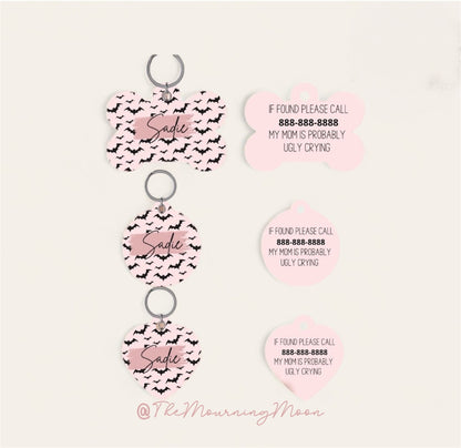 Pink and black bats pet ID tag