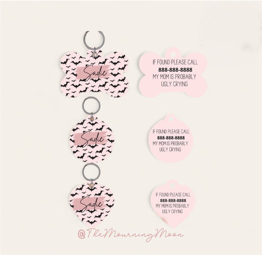 Pink and black bats pet ID tag