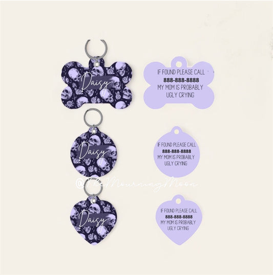 Purple skulls pet ID tag