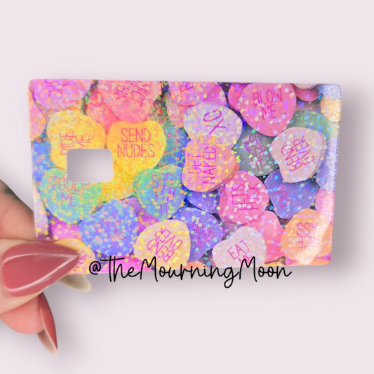 Dirty conversation hearts credit card skin