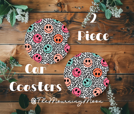 Leopard print smiley coasters